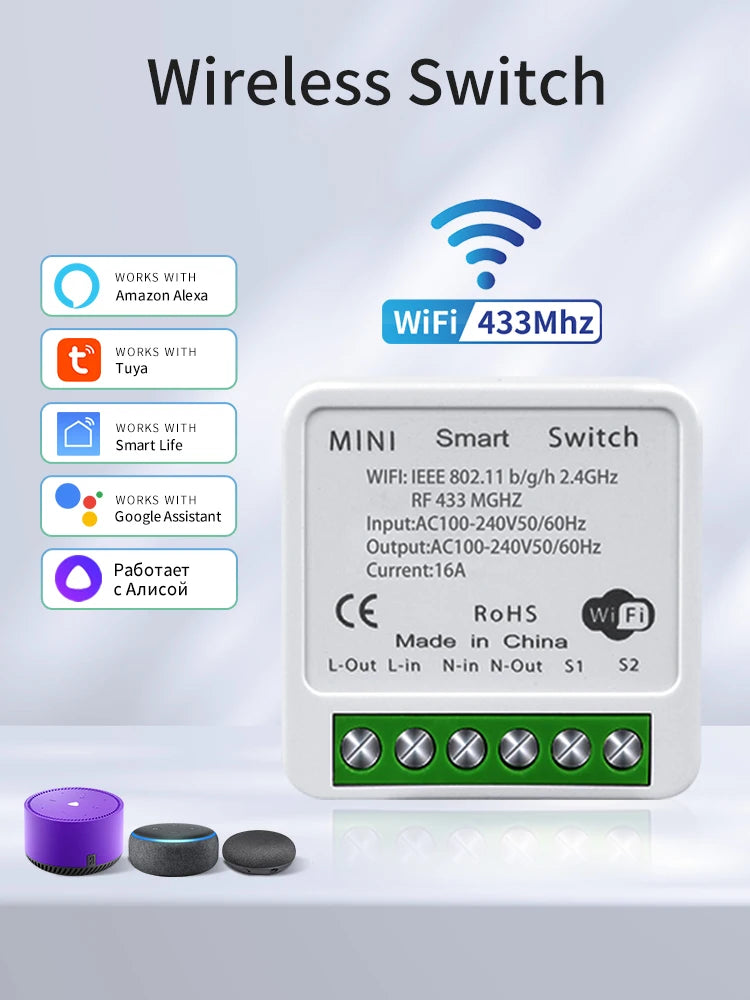 Tuya Smart WiFi Switch RF 433MHz Wireless Light Switch 1/2/3Gang Wall Switch Smart Life APP Voice Control With Alexa Google Home
