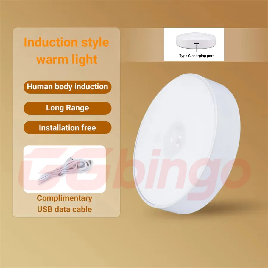 Type-C Motion Sensor Light Rechargeable Light Lamp Bedside LED Night Light for Stairs Hallway Cabinet Closet Bedroom Nightlight