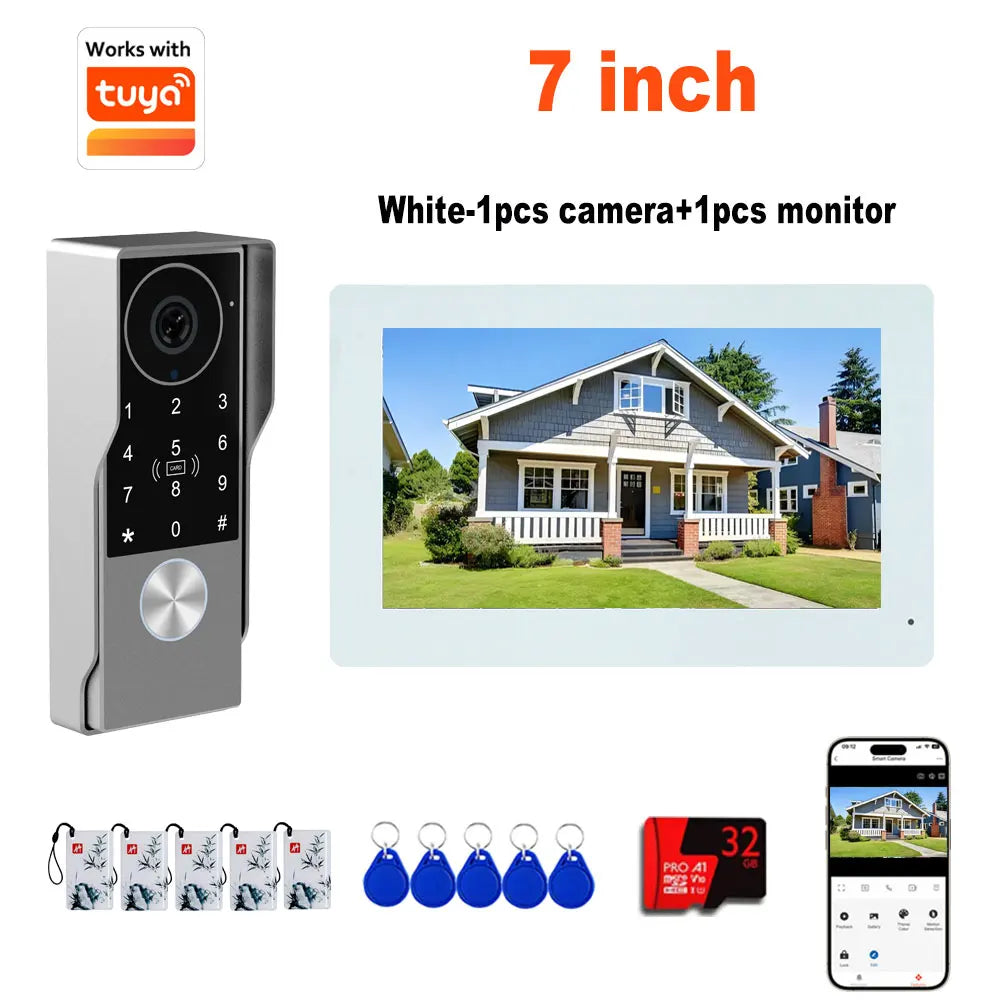 2-Wire Smart Video intercom doorbell 5G WiFi 7/10 inch Touch Screen 1080P Rainproof Camera Password Video Doorphone 5in1 Unlock