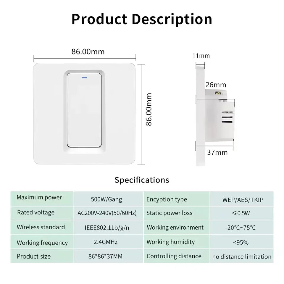 For Apple Homekit Smart Light Switch Panel Switch Remote Control Wall Switches 1/2/3 Gang Smart Home Wifi Switch Works With Siri