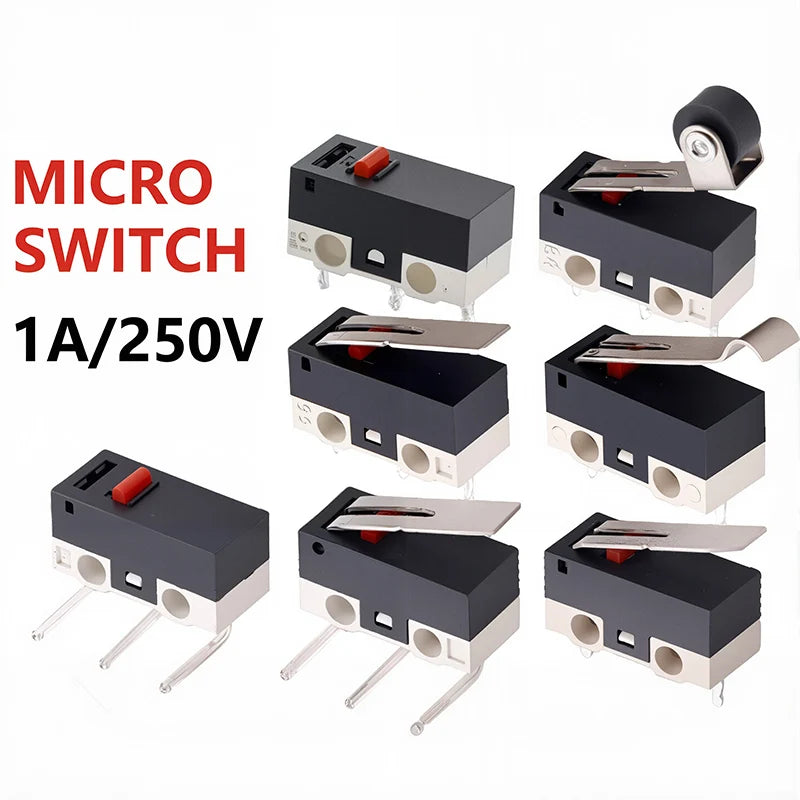 20PCS Mini Micro Limit Switch C NO NC 3 Pins PCB Terminals SPDT 1A 125V Roller Arc lever Snap Action Push Micro Mouse switches