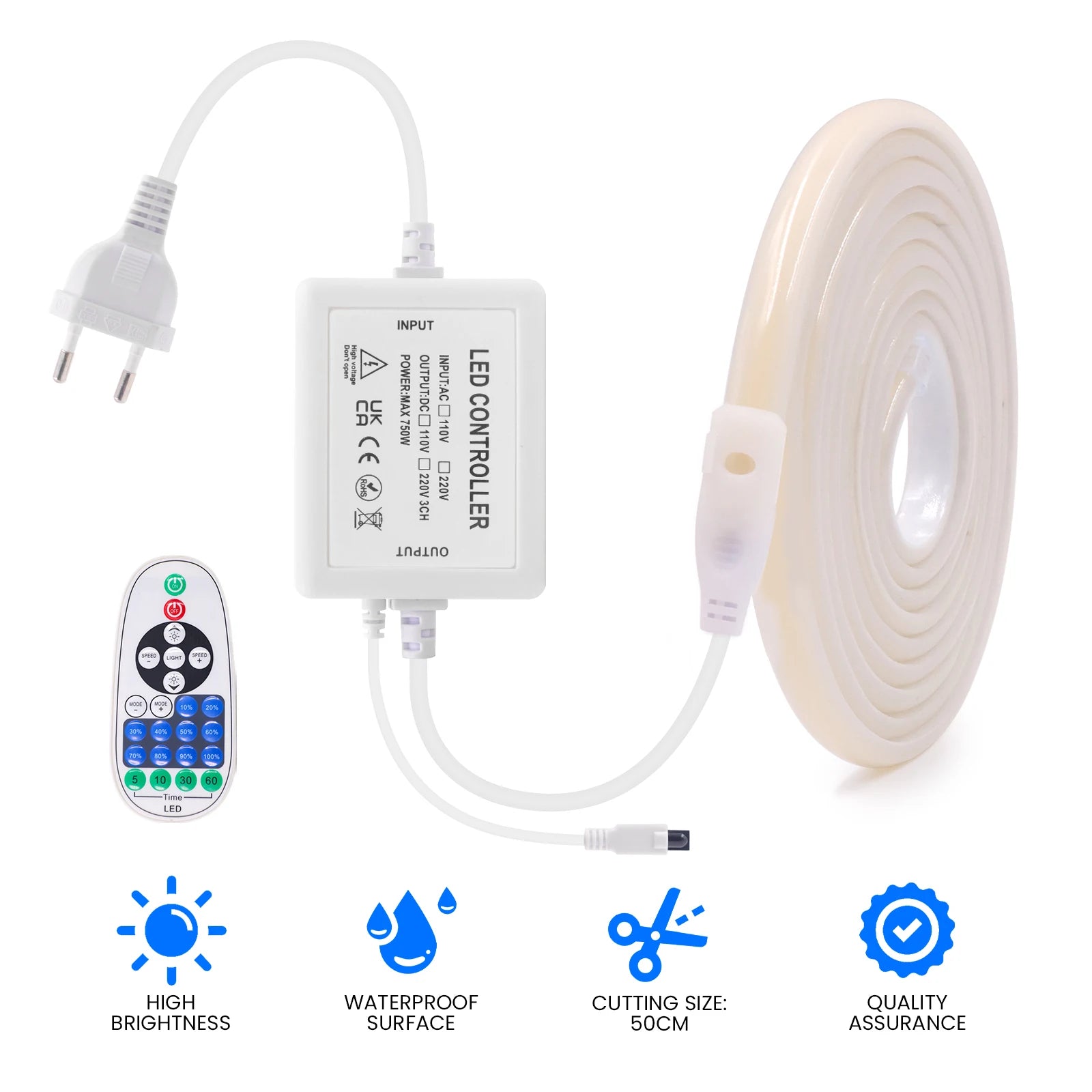 220V Smart COB Strip LED Neon Light 10M 20M 30M 288Leds/m WIFI Bluetooth Dimmable Tape IP67 Waterproof Rope For Room Outdoor