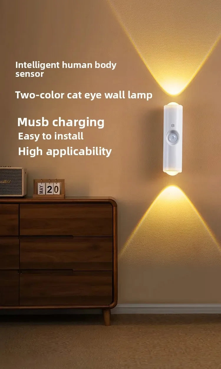 Smart RGB Double-head Wall Light Motion Sensor Magnetic Night Light Rechargeable Spotlight for Bedroom Closet Garden Room Decor