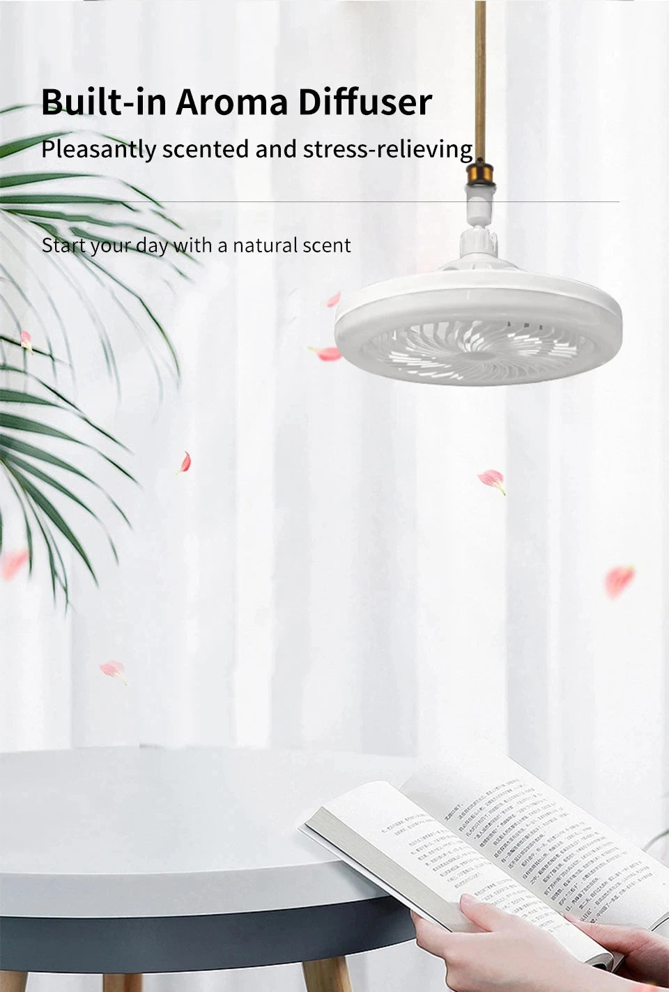 2 In 1 Energy Saving Remote Control Ceiling Fan Lamp Infinitely Dimmable E27 Base Bottom Noise Mute LED Decorative Light 85-265V