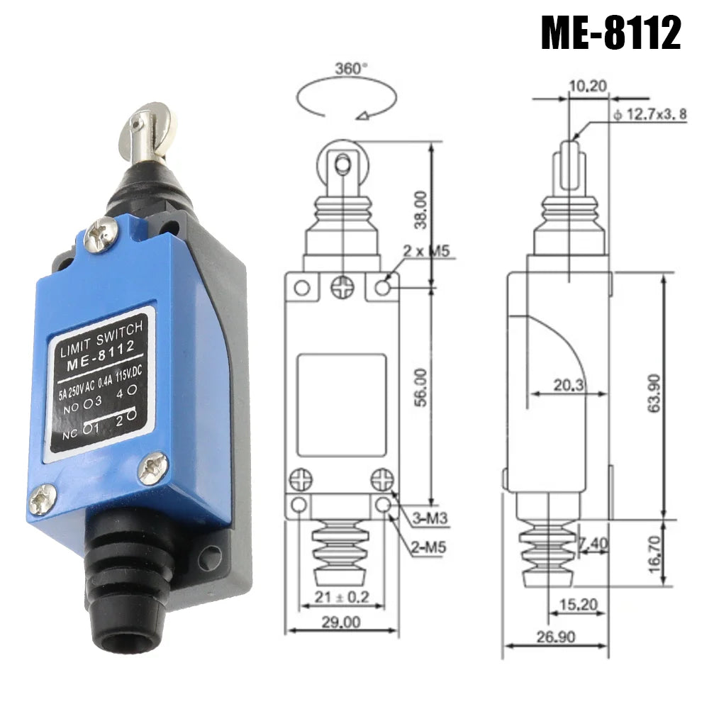 ME-8104 ME-8107 ME-8108 ME-8111 ME-8112 ME-8166 -8169 Limit Switch Rotary Adjustable Roller Lever Arm Travel Switch AC250V NO NC