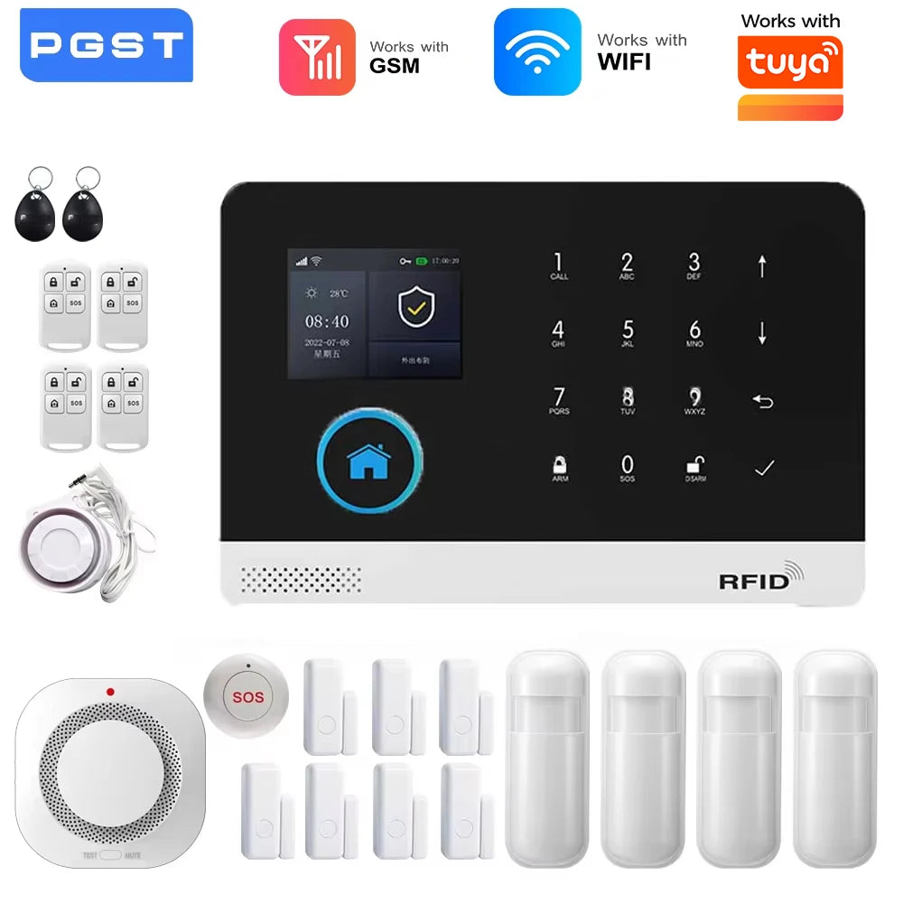 Smart Home WiFi GSM Alarm System for Home with Motion Sensor Wireless Siren Night Vision IP Camera Works with Tuya Support Alexa