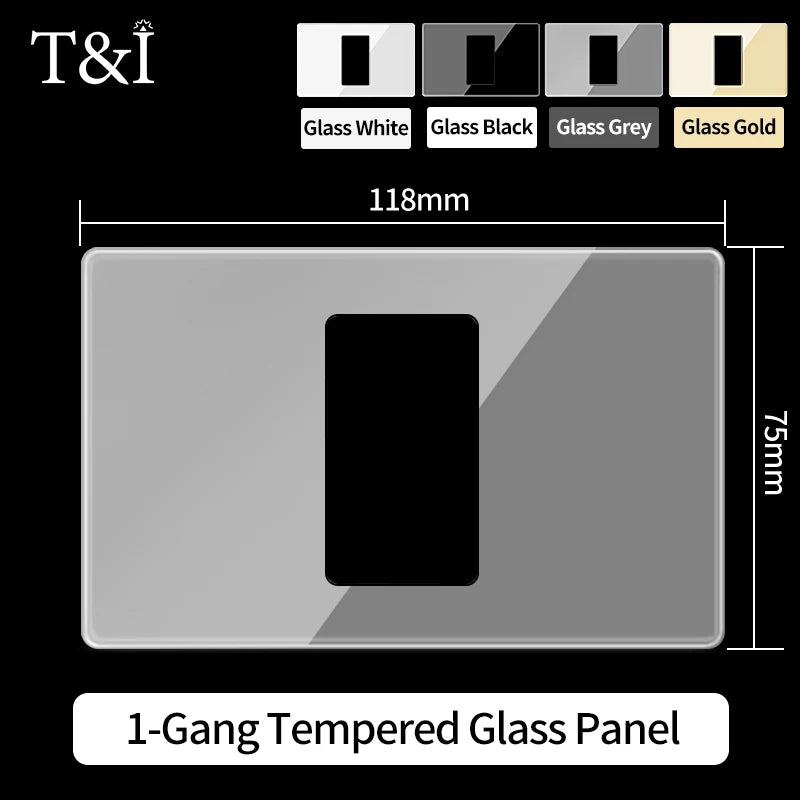 DIY Modular Tempered Glass Wall Plate2x4inch NEMA 5-15R Duplex Outlet US EU Italy Chile Interchangeable Electrical Socket Module
