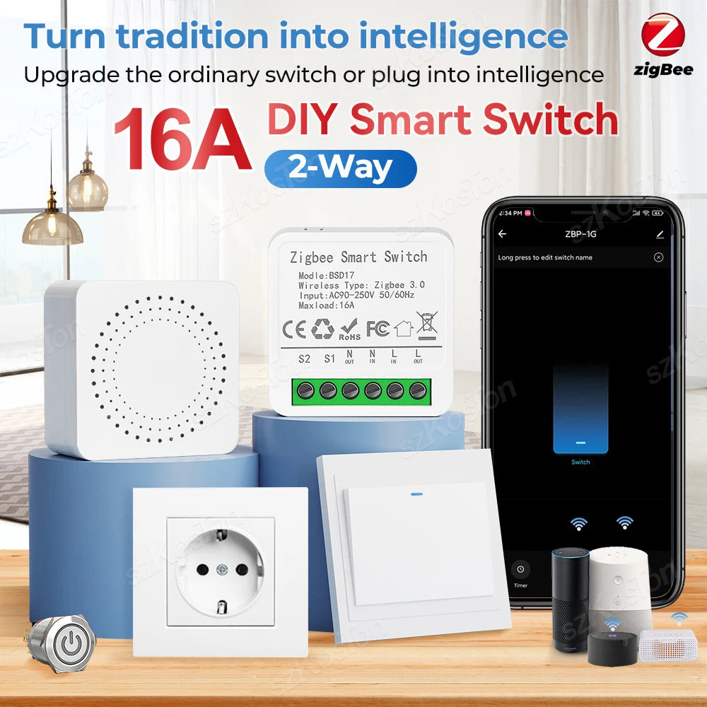 16A Mini ZigBee Smart Switch eWeLink Smart Home DIY Breaker Relay for SmartThings Alice Alexa Google Home Assistant Zigbee2MQTT