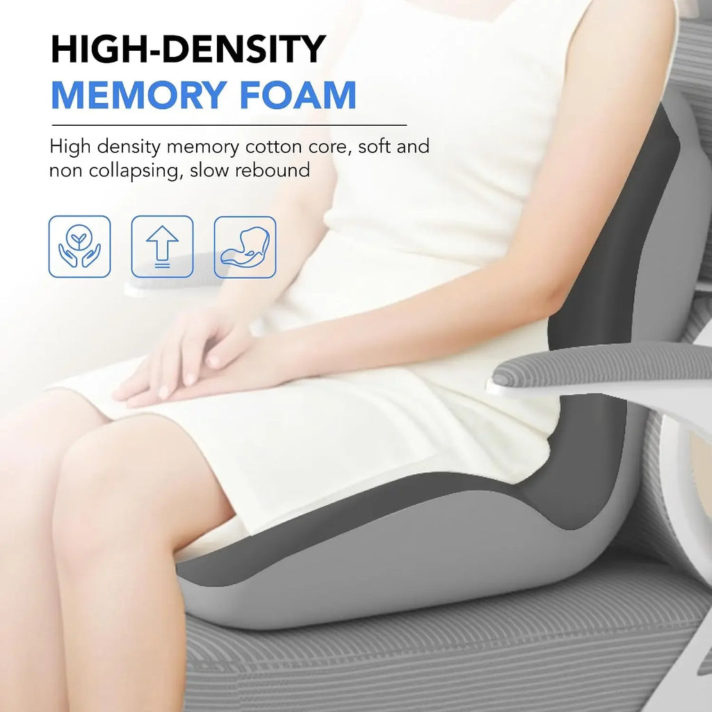 Ergonomic Memory Foam Seat Cushion Lumbar Support Pad Tailbone Sciatica Relief Pillow for Office Chair Car Seating Use