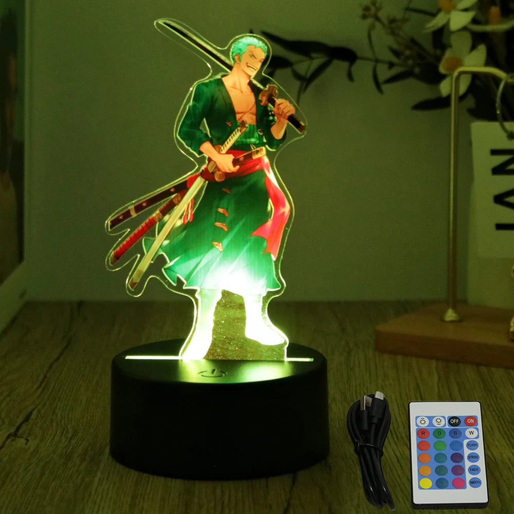 LED Night Light Anime Figure One Piece Luffy Zoro Figures Lamp PVC Action Collection Bedside Table Decoration Kid Christmas Gift