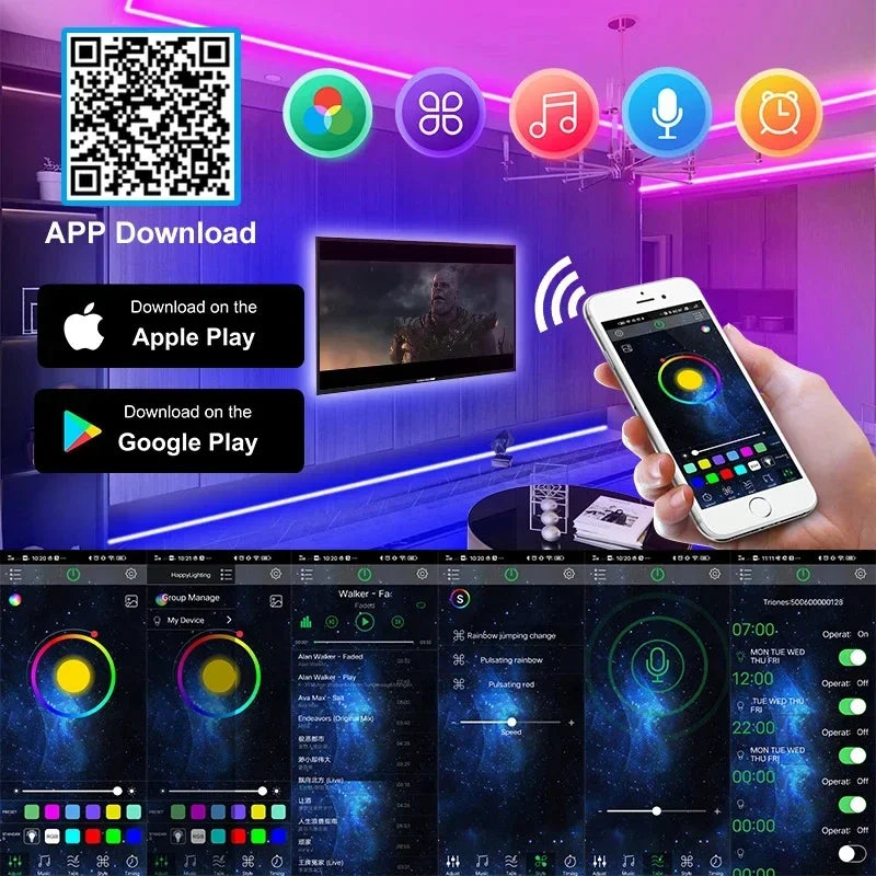 1/2/3/5M LED Strip Light Color Changing APP Music Sync RGB USB Flexible Lights For Children Gaming Room Home Party TV Backlight