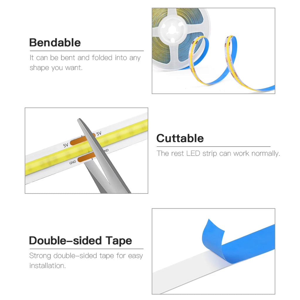 Super Bright USB COB LED Strip Light 320leds/m DC 5V with Hand Scan Dimmable Touch Sensor Switch 1m 2m 3m 4m 5m led licht