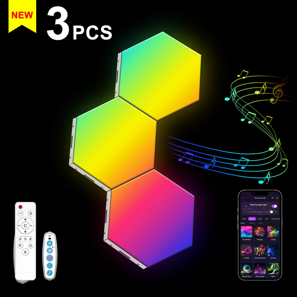 Smart LED Hexagonal Wall Light Quantum Panel APP DIY Music Sync Night Light Game Room Bedroom Home Decor Birthday Christmas Gift