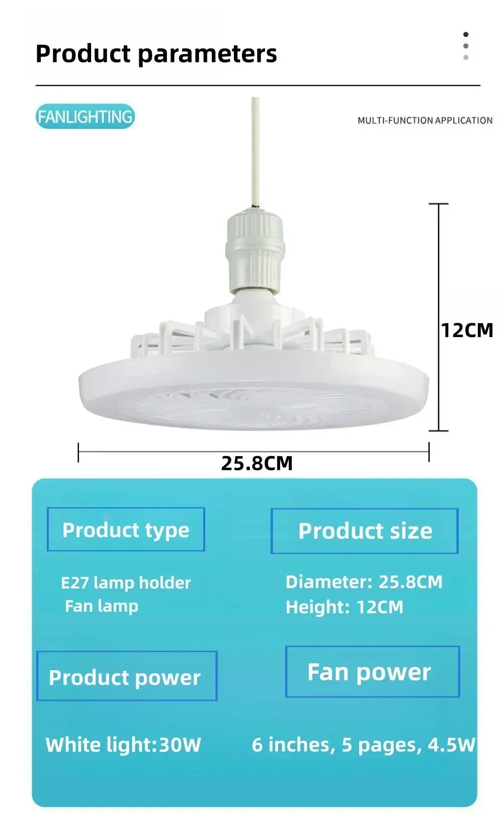 Smart 3 In 1 Ceiling Fan With Remote Control Lighting E27 Conversion Base 85-265v Lighting Base Suitable for Bedroom and Living