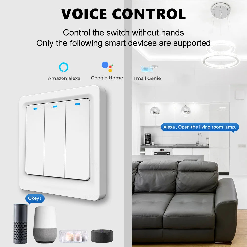 Tuya Zigbee Smart Switch No Neutral Wire No Capacitor 1/2/3Gang EU Wall Push Light Switch Smart Life APP Voice for Alexa Google