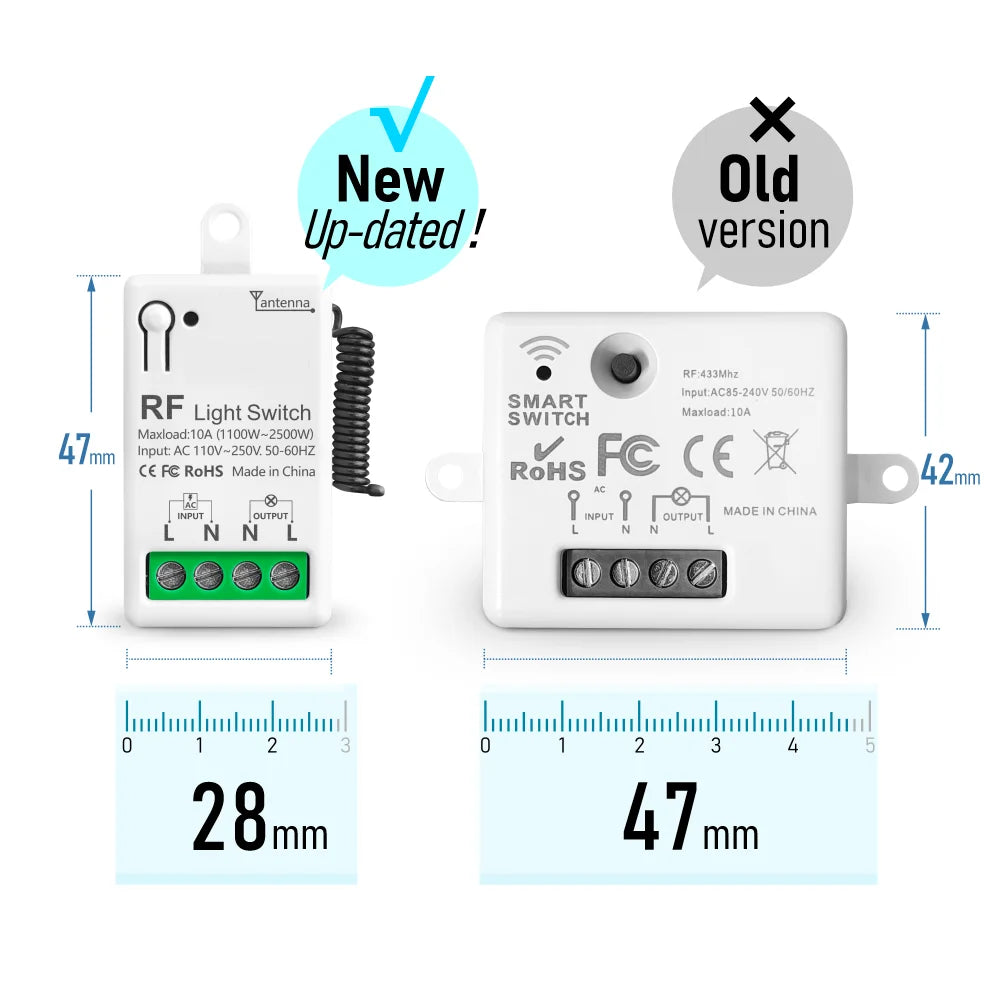433Mhz Wireless Smart Light Switch 110V 220V 10A Mini Relay Receiver Wall Panel Remote Control Switch for Fan Lamp Humidifier