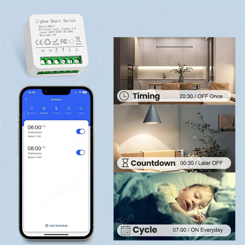 16A Mini ZigBee Smart Switch eWeLink Smart Home DIY Breaker Relay for SmartThings Alice Alexa Google Home Assistant Zigbee2MQTT