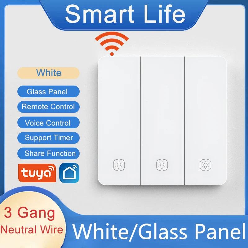 Tuya Smart WiFi Smart Light Switches glass panel No Neutral Wire No capacitor required Remote control Support Alexa Google Home