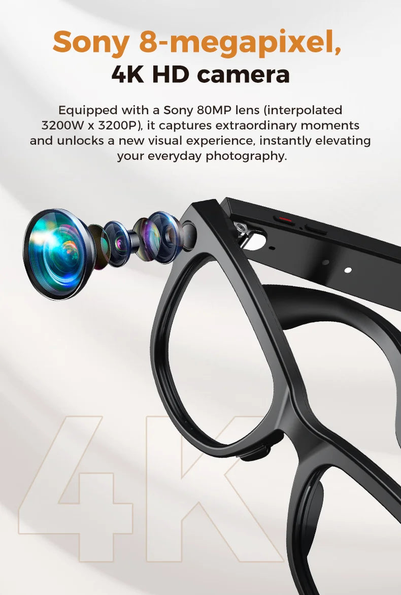2026 New 32G Memory 800W 4K Camera Smart Glasses Men Photos&Videos 3600mAh Power Bank 120+Languages Translation AI Glasses Women