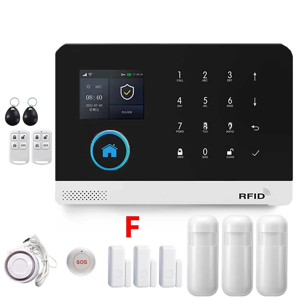Smart Home WiFi GSM Alarm System for Home with Motion Sensor Wireless Siren Night Vision IP Camera Works with Tuya Support Alexa
