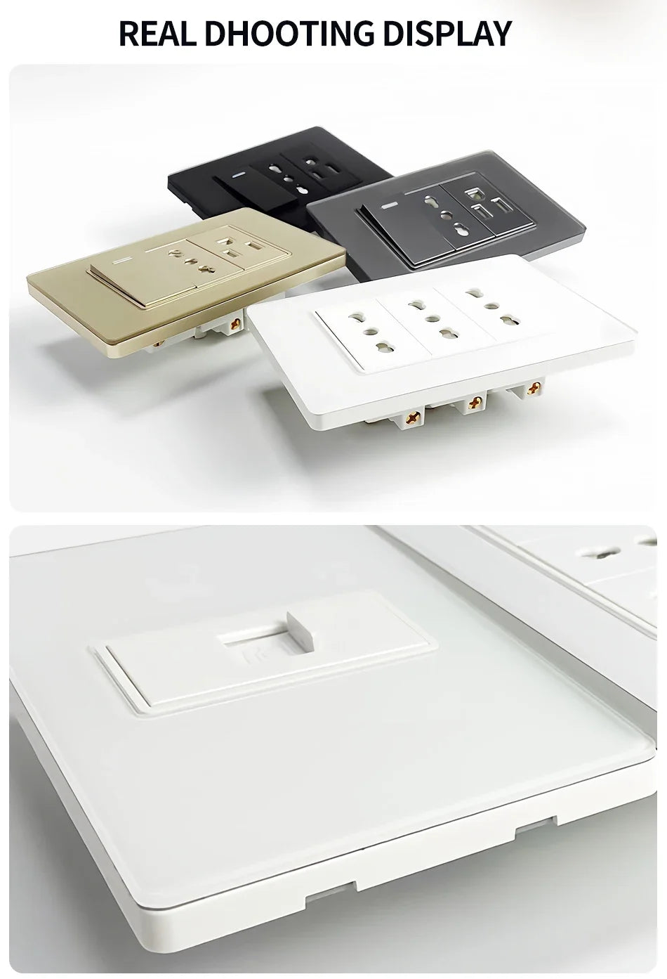 DIY Modular Tempered Glass Wall Plate2x4inch NEMA 5-15R Duplex Outlet US EU Italy Chile Interchangeable Electrical Socket Module