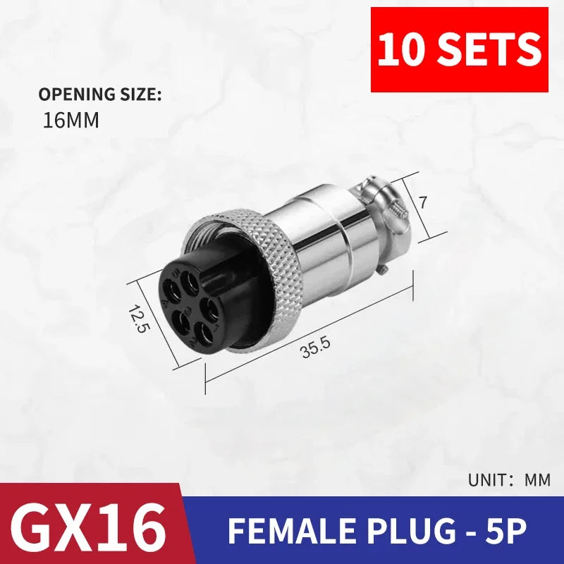 10 sets GX16 metal aviation socket 2/3/4/5/6/7/8/9/10pin electric cable terminal fixed type and butt mobile type Female&male