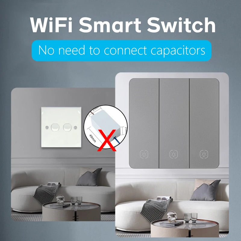 Tuya Smart WiFi Smart Light Switches glass panel No Neutral Wire No capacitor required Remote control Support Alexa Google Home