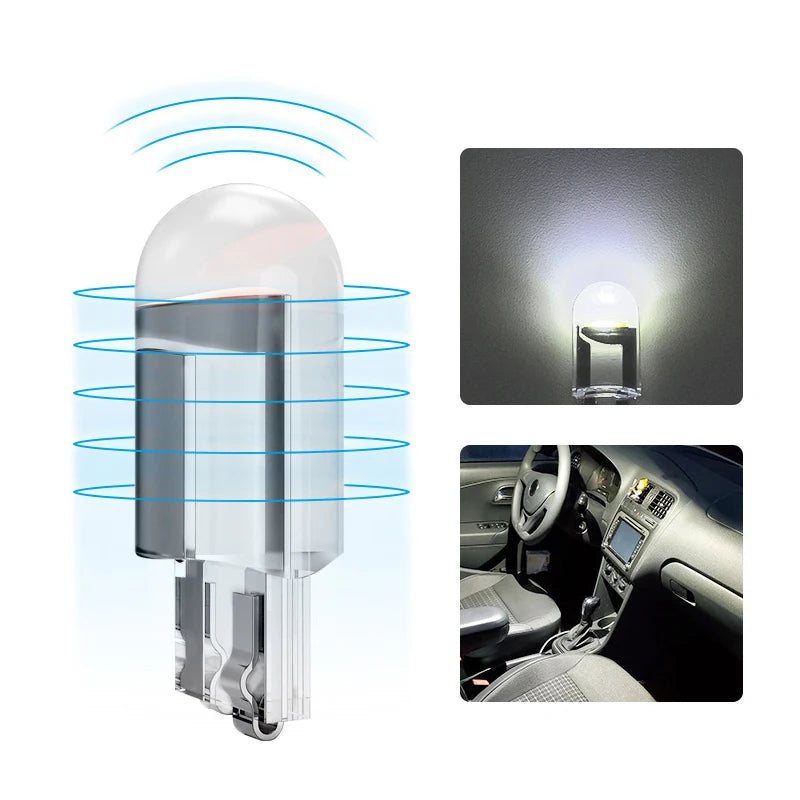 10Pcs Led T10 Car Light COB Glass 6000K White Auto Automobiles License Plate Lamp Dome Read DRL Bulb Style 12V Led Light for Car