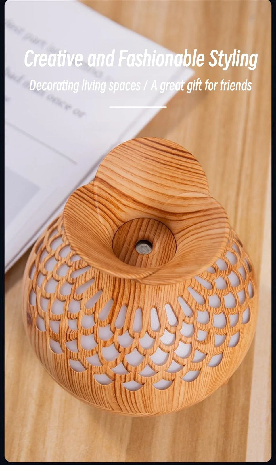 Wood Grain Vase Humidifier Household Electric Ultrasonic Air Humidifier Desktop Essential Oil Diffuser Air Purifier Home Room