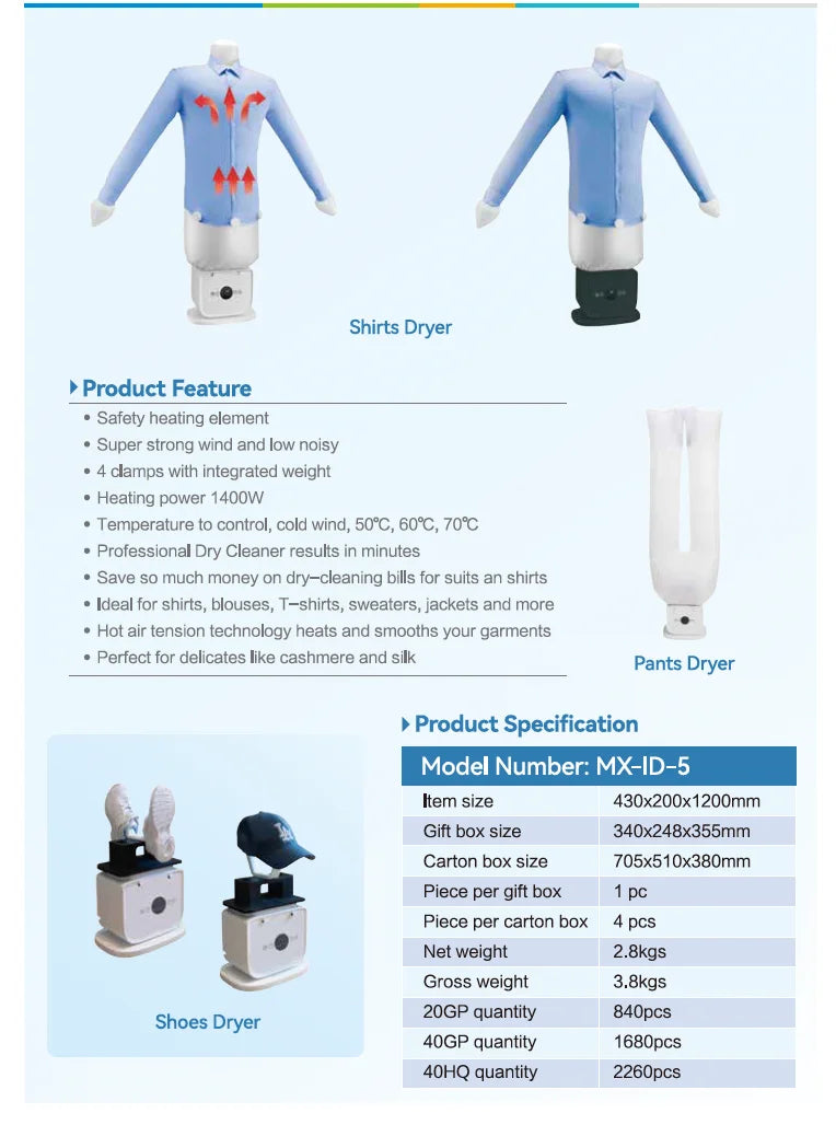 Fully Automatic Human-Shaped Garment Steamer Iron Wrinkle Removal Clothes Care Machine Magic Dryer Shirt Garment Machine