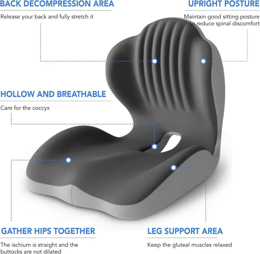 Ergonomic Memory Foam Seat Cushion Lumbar Support Pad Tailbone Sciatica Relief Pillow for Office Chair Car Seating Use