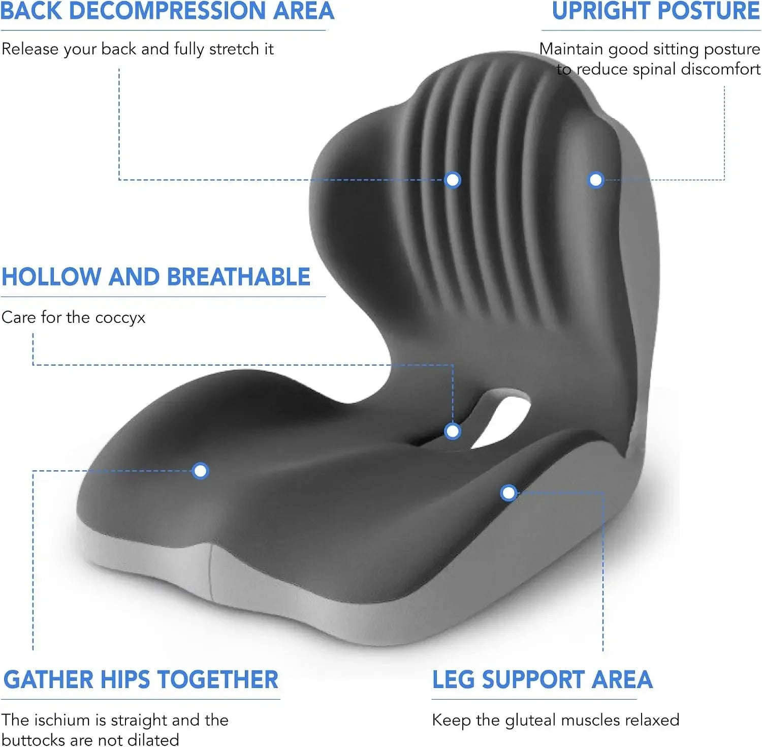 Ergonomic Memory Foam Seat Cushion Lumbar Support Pad Tailbone Sciatica Relief Pillow for Office Chair Car Seating Use