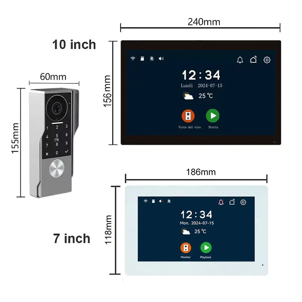 2-Wire Smart Video intercom doorbell 5G WiFi 7/10 inch Touch Screen 1080P Rainproof Camera Password Video Doorphone 5in1 Unlock