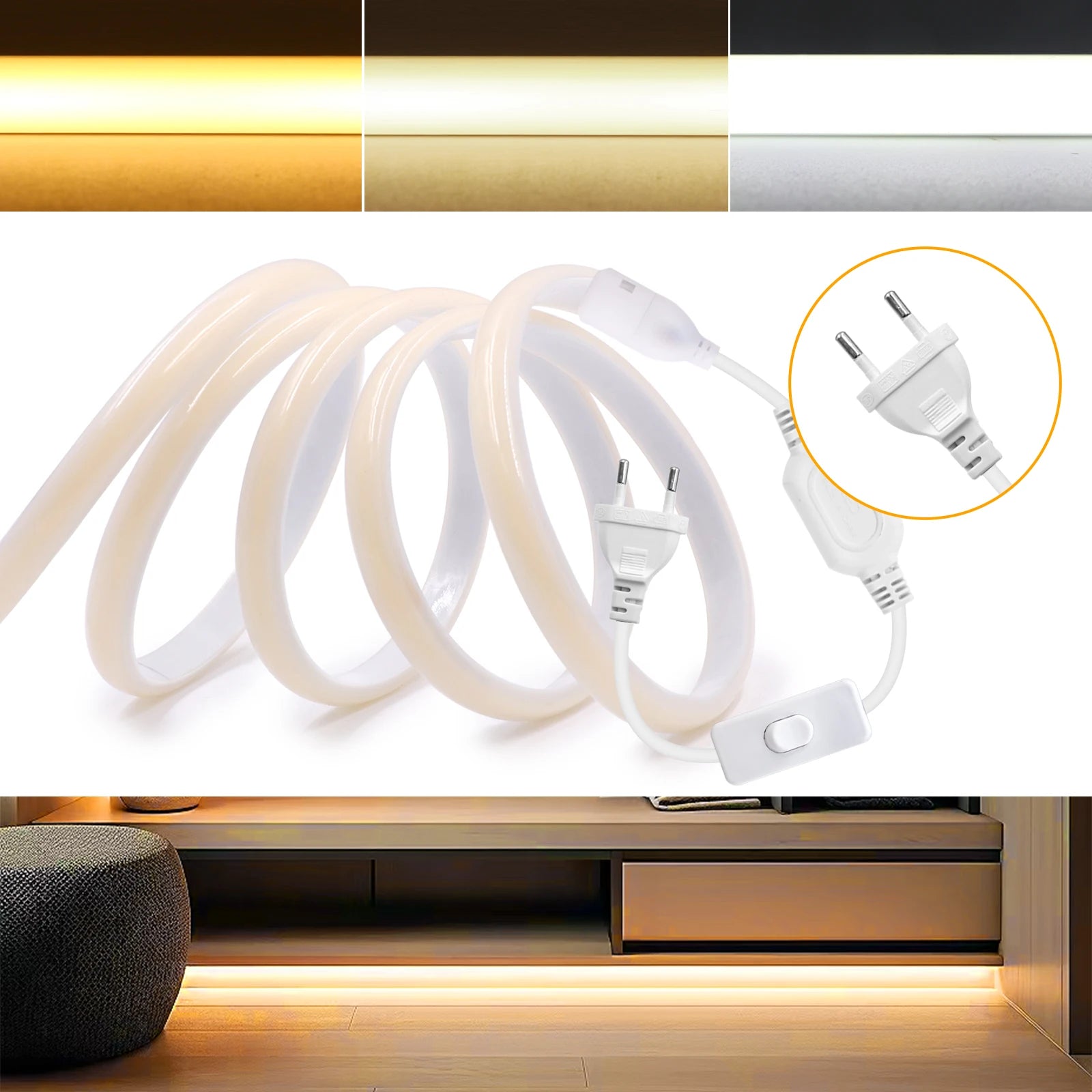 220V Smart COB Strip LED Neon Light 10M 20M 30M 288Leds/m WIFI Bluetooth Dimmable Tape IP67 Waterproof Rope For Room Outdoor