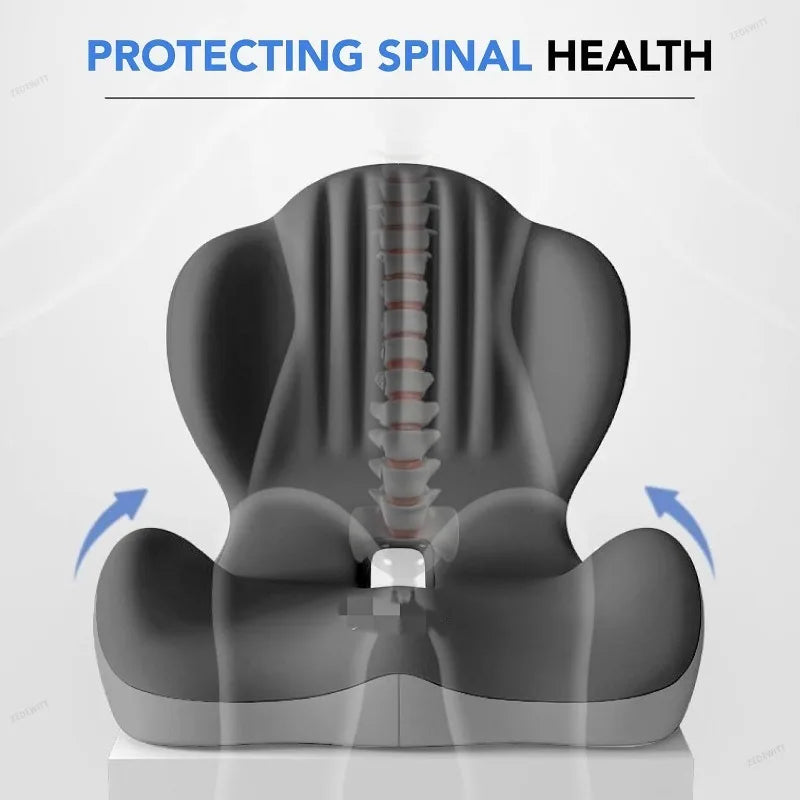 Ergonomic Memory Foam Seat Cushion Lumbar Support Pad Tailbone Sciatica Relief Pillow for Office Chair Car Seating Use