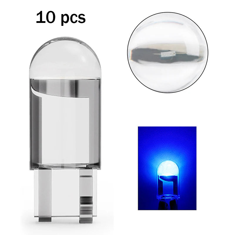 10Pcs Led T10 Car Light COB Glass 6000K White Auto Automobiles License Plate Lamp Dome Read DRL Bulb Style 12V Led Light for Car