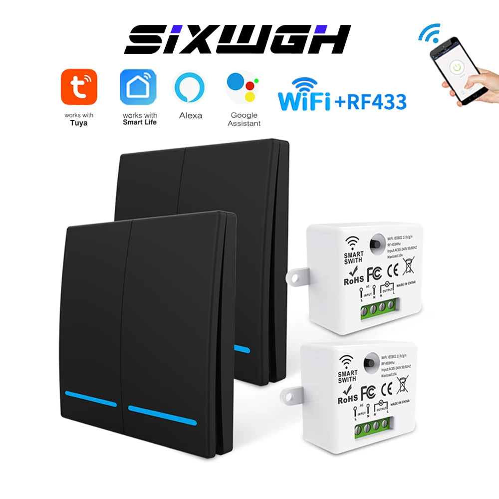 Tuya WiFi Wireless Switch 1/2/3 Gang RF433MHz Voice Control Compatible with Google Home Alexa No Wiring Required Timed Control