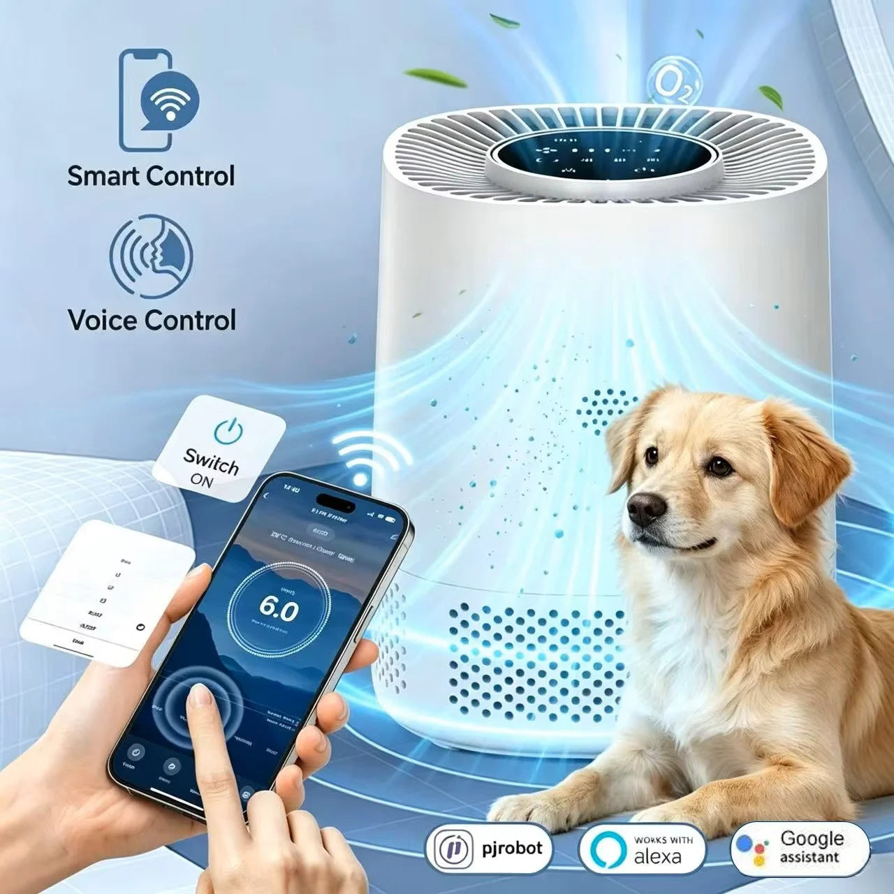 Mi Smart WiFi Pet Air Purifier for Bedroom ,Filter Cleaner H13 True HEPA Filter Smoke Allergies Pet Dander Odor Dust, Office