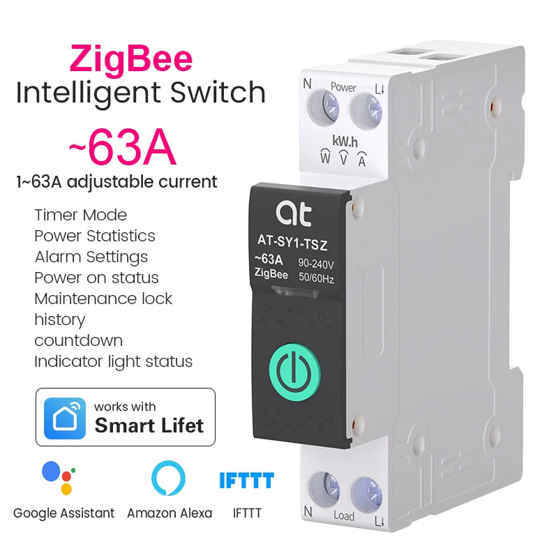 Tuya WiFi Circuit Breaker Smart 1P+N 63A  MCB Timer Power Energy kWh Voltage Current Meter Protector Voice Remote Control Switch