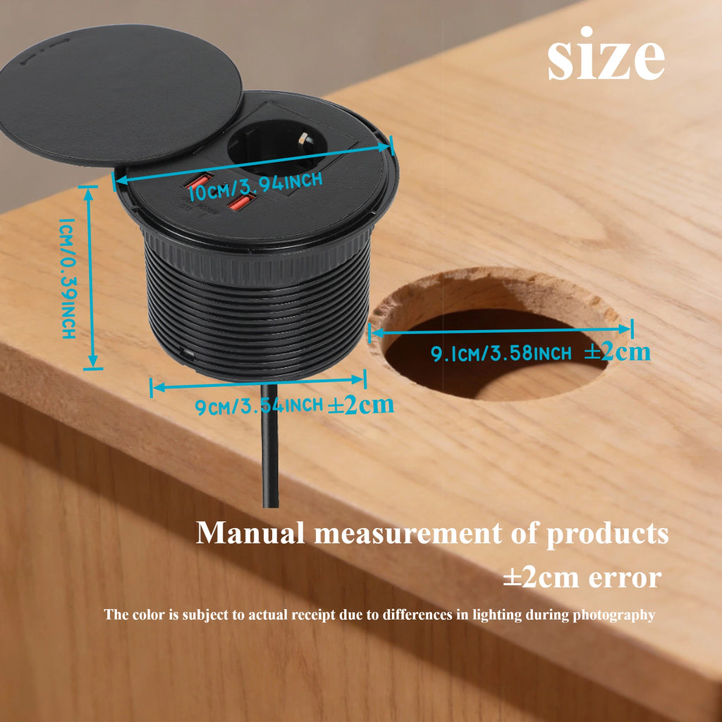 FUNAYA Embedded Circular Desktop Socket EU SG UK Plug with USB TYPE-C Charging Built-in Desk Countertop Table Extension Outlets