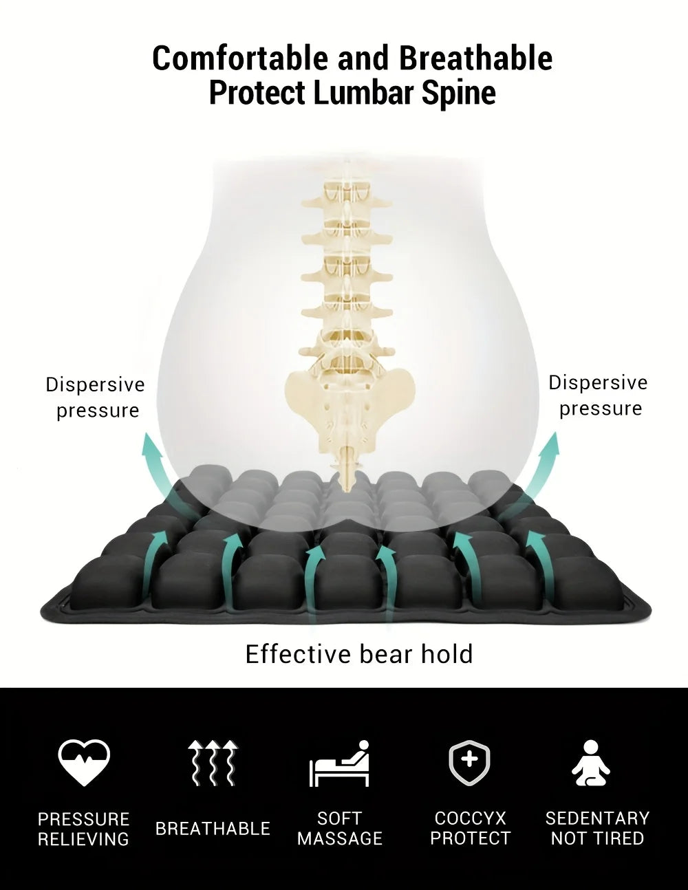 3D Ergonomic Cushion Designed for Extended Sitting Suitable for Office Chairs Car Seats Featuring Adjustable Inflatable Design
