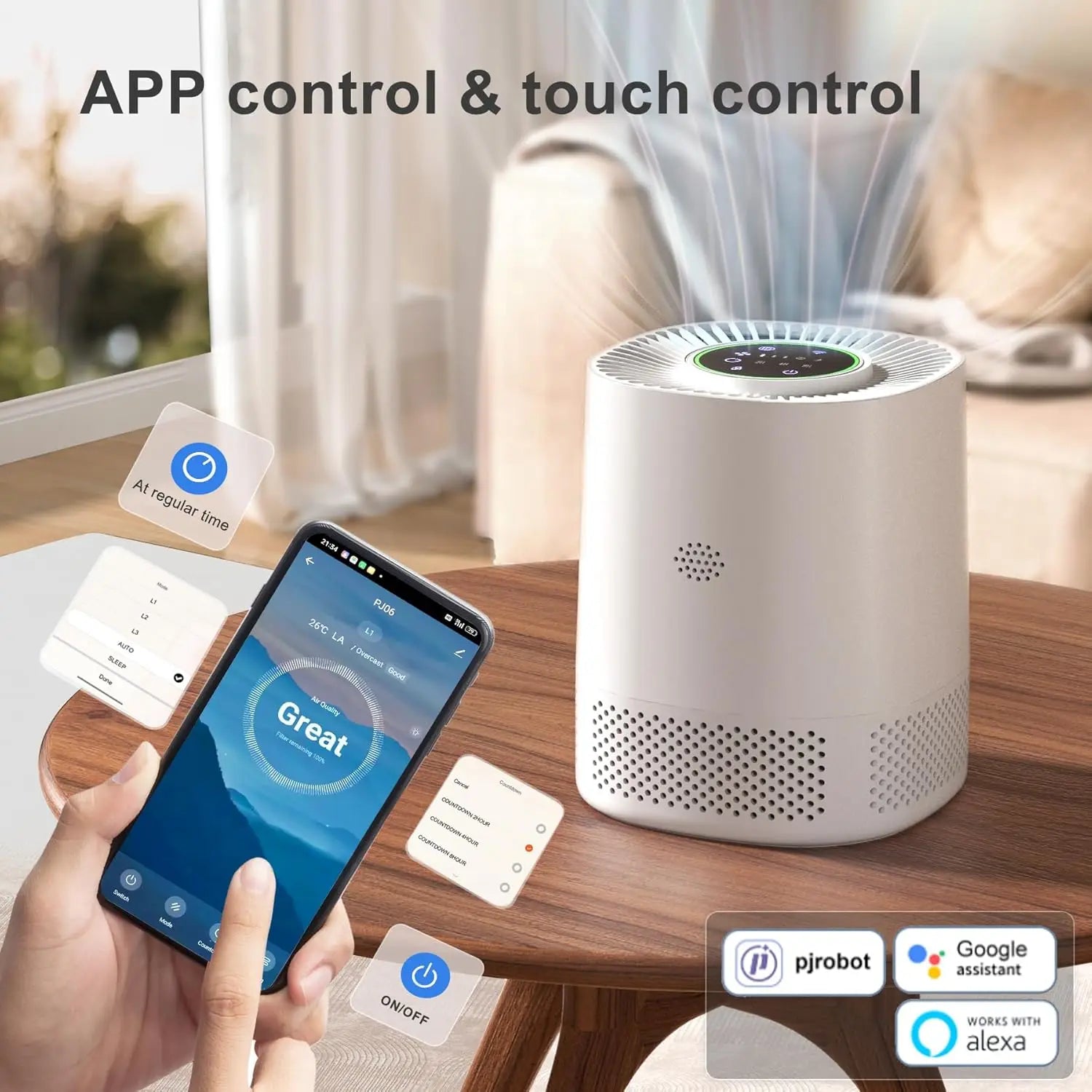 Mi Smart WiFi Pet Air Purifier for Bedroom ,Filter Cleaner H13 True HEPA Filter Smoke Allergies Pet Dander Odor Dust, Office