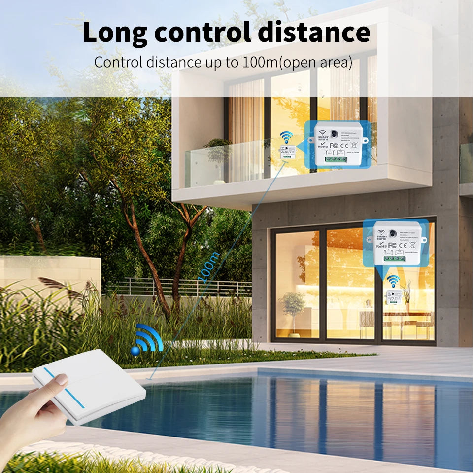 Tuya WiFi Wireless Switch 1/2/3 Gang RF433MHz Voice Control Compatible with Google Home Alexa No Wiring Required Timed Control