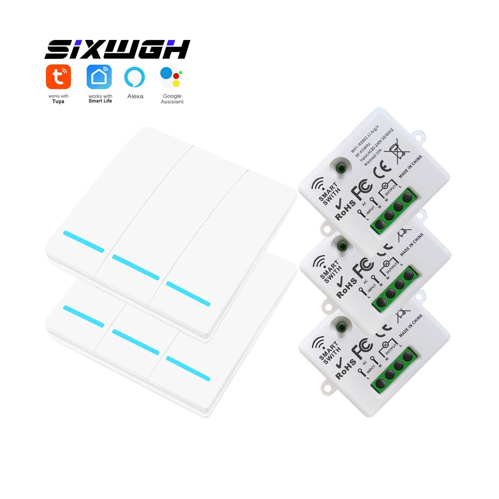 Tuya WiFi Wireless Switch 1/2/3 Gang RF433MHz Voice Control Compatible with Google Home Alexa No Wiring Required Timed Control