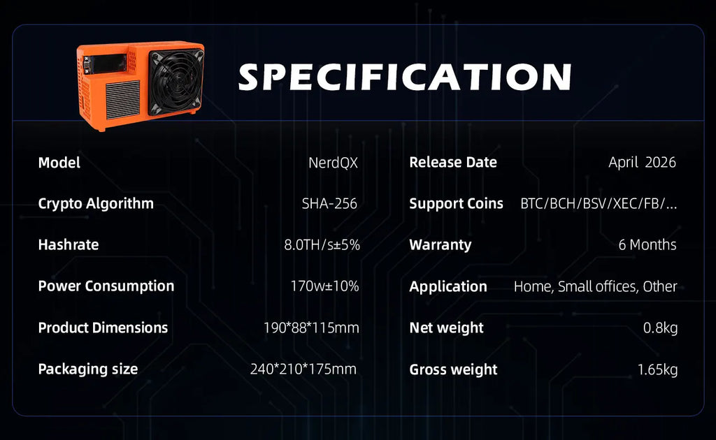 NerdQX 8TH/s ASIC Bitcoin Miner BM1370 Open Source Solo Mining Rig Low Noise 180W Home BTC Mining Equipment