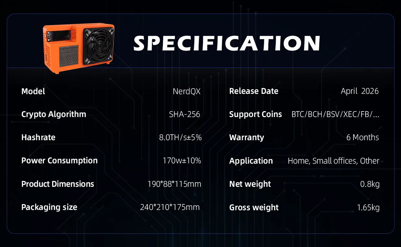 NerdQX 8TH/s ASIC Bitcoin Miner BM1370 Open Source Solo Mining Rig Low Noise 180W Home BTC Mining Equipment