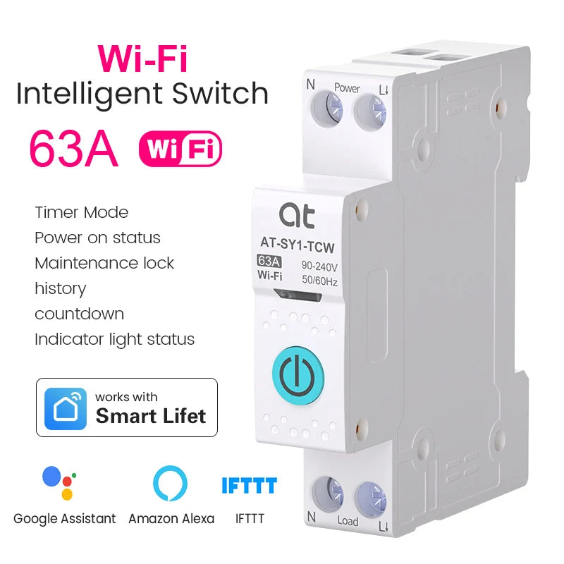 Tuya WiFi Circuit Breaker Smart 1P+N 63A  MCB Timer Power Energy kWh Voltage Current Meter Protector Voice Remote Control Switch