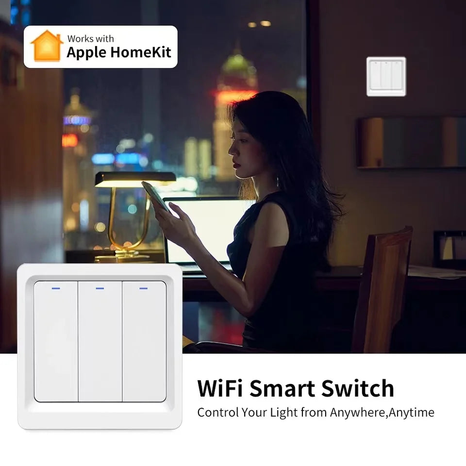 For Apple Homekit Smart Light Switch Panel Switch Remote Control Wall Switches 1/2/3 Gang Smart Home Wifi Switch Works With Siri