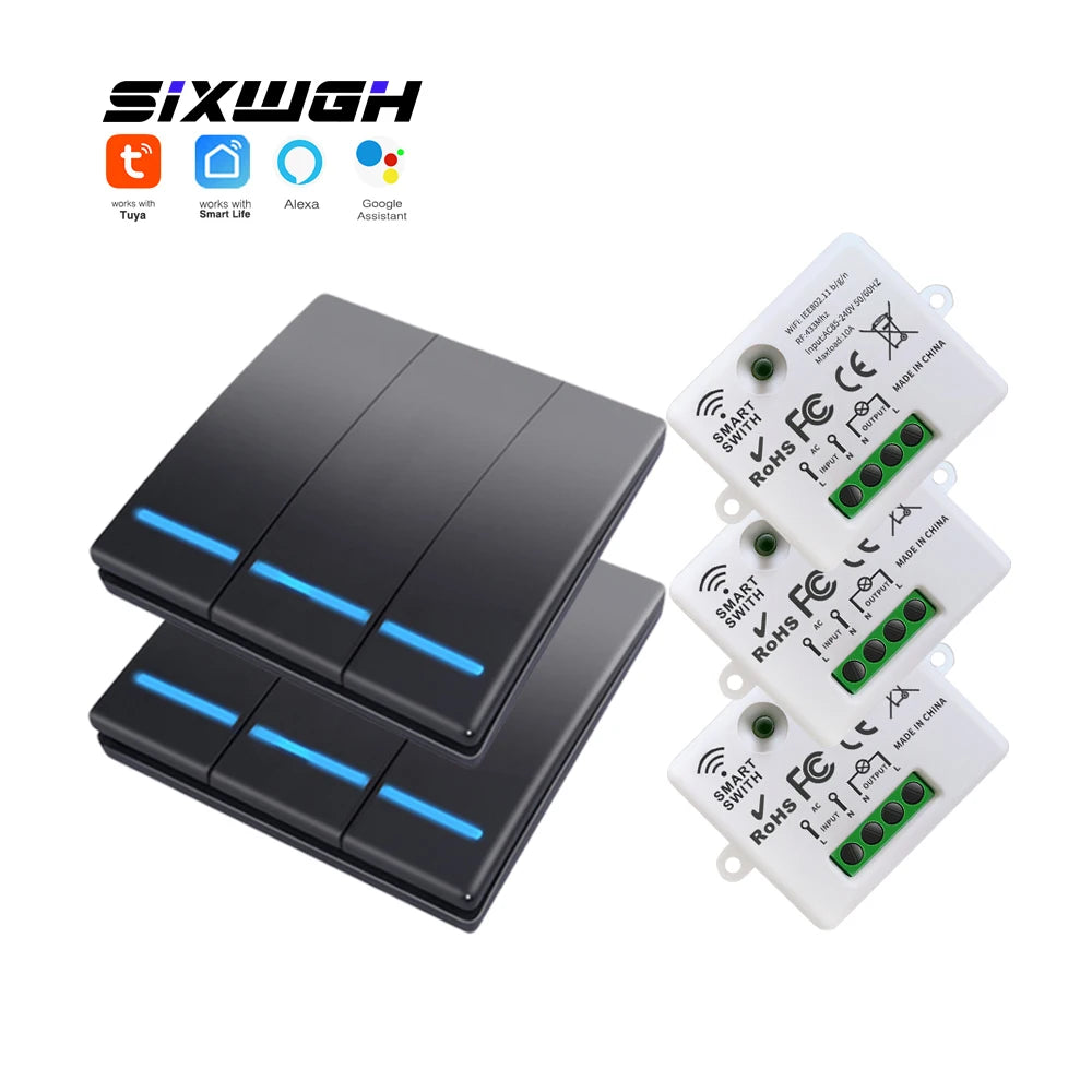 Tuya WiFi Wireless Switch 1/2/3 Gang RF433MHz Voice Control Compatible with Google Home Alexa No Wiring Required Timed Control