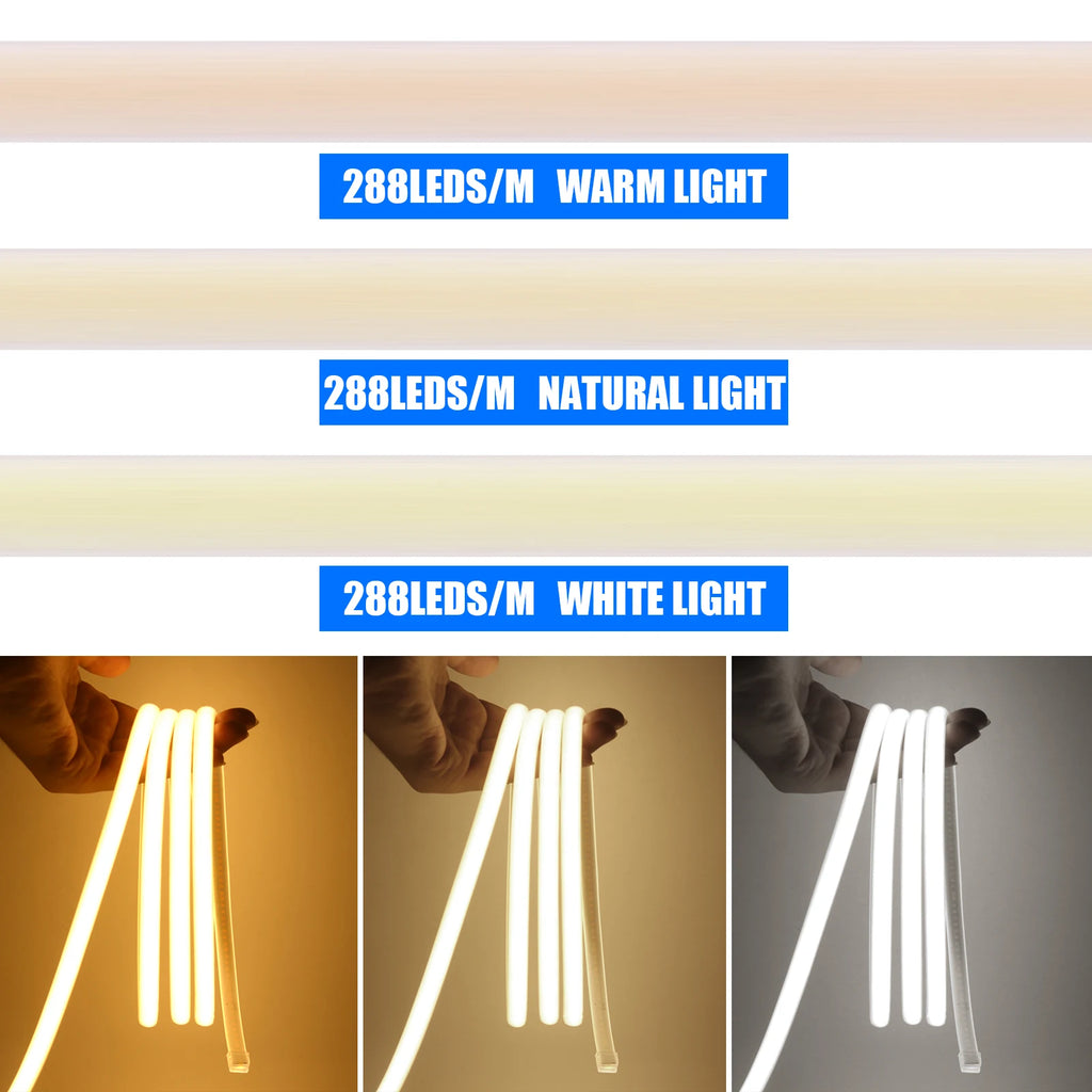 220V Smart COB Strip LED Neon Light 10M 20M 30M 288Leds/m WIFI Bluetooth Dimmable Tape IP67 Waterproof Rope For Room Outdoor